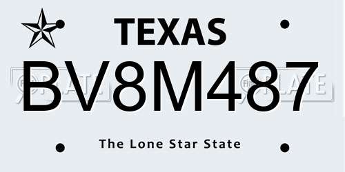 BV8M487 Texas License Plate