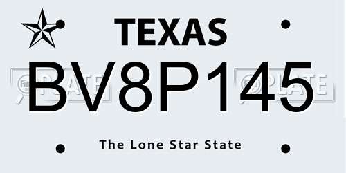 BV8P145 Texas License Plate