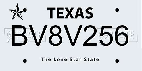 BV8V256 Texas License Plate