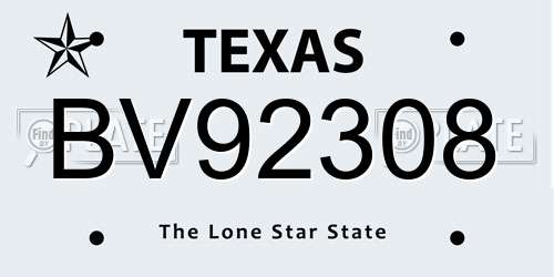 BV92308 Texas License Plate