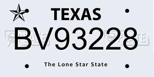 BV93228 Texas License Plate