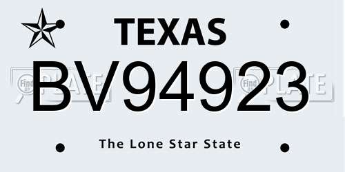 BV94923 Texas License Plate