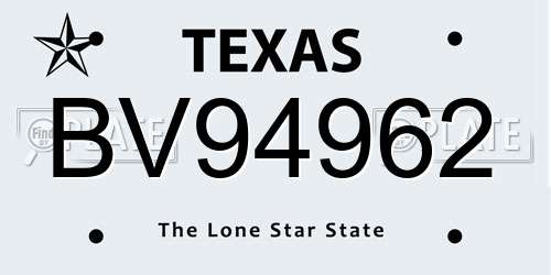 BV94962 Texas License Plate