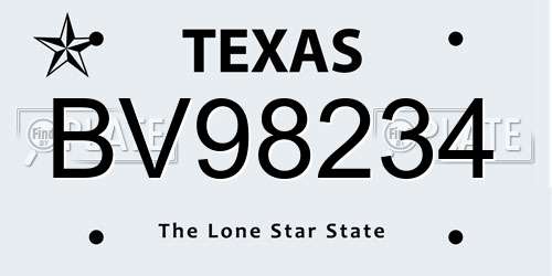 BV98234 Texas License Plate