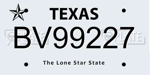 BV99227 Texas License Plate