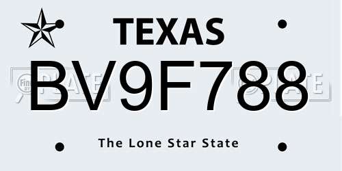 BV9F788 Texas License Plate
