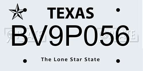 BV9P056 Texas License Plate