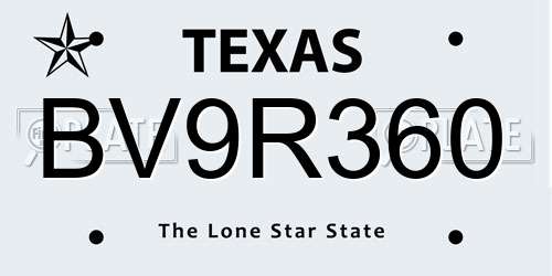 BV9R360 Texas License Plate