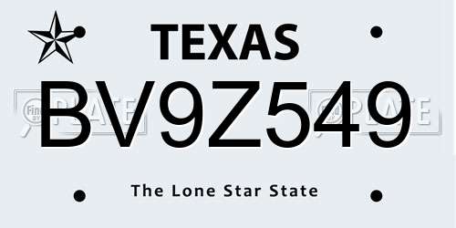 BV9Z549 Texas License Plate