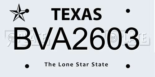BVA2603 Texas License Plate