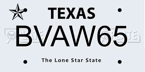 BVAW65 Texas License Plate