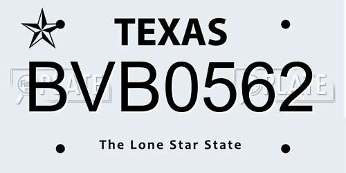 BVB0562 Texas License Plate