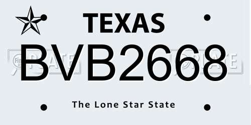 BVB2668 Texas License Plate