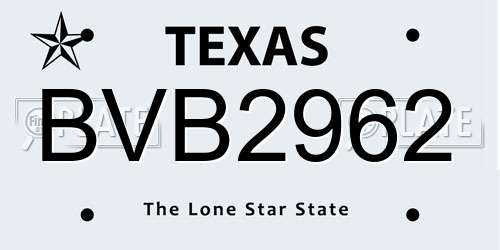 BVB2962 Texas License Plate