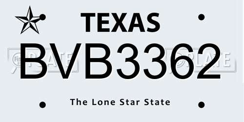 BVB3362 Texas License Plate