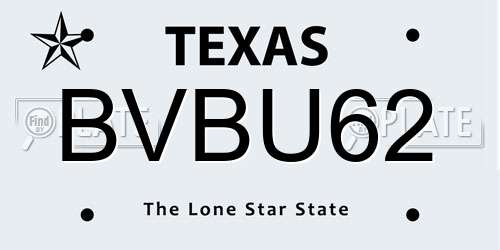 BVBU62 Texas License Plate