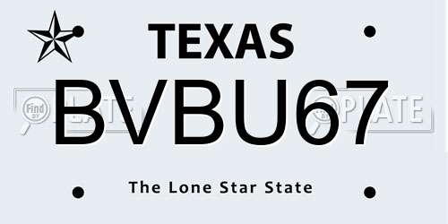 BVBU67 Texas License Plate