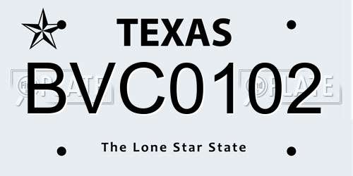 BVC0102 Texas License Plate