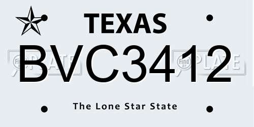 BVC3412 Texas License Plate