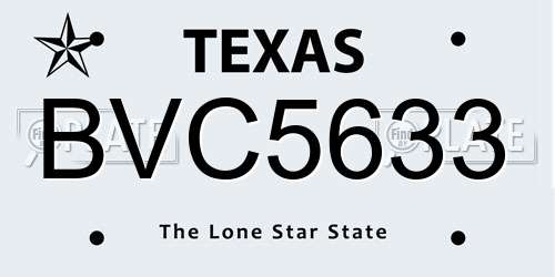 BVC5633 Texas License Plate