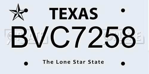 BVC7258 Texas License Plate