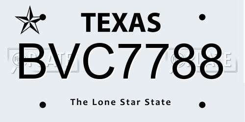 BVC7788 Texas License Plate