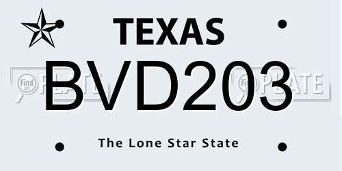 BVD203 Texas License Plate