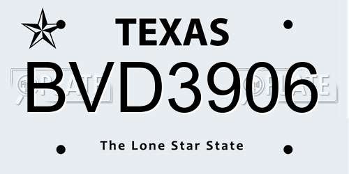 BVD3906 Texas License Plate