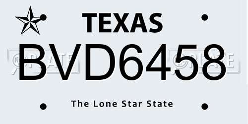 BVD6458 Texas License Plate