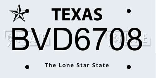 BVD6708 Texas License Plate