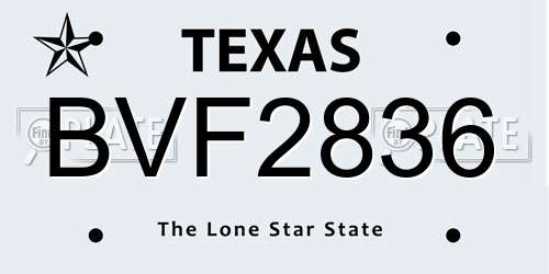 BVF2836 Texas License Plate