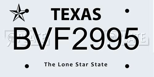 BVF2995 Texas License Plate