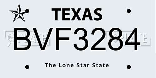 BVF3284 Texas License Plate