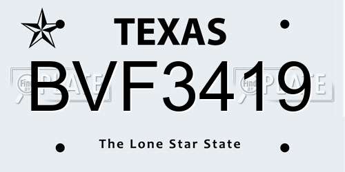BVF3419 Texas License Plate