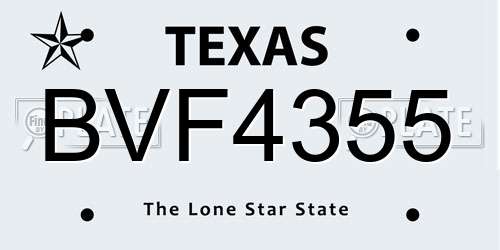 BVF4355 Texas License Plate
