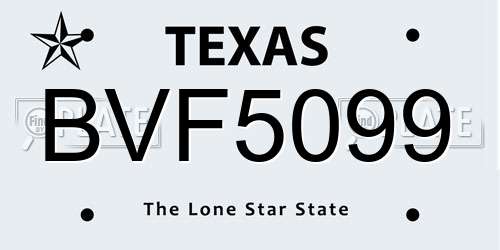 BVF5099 Texas License Plate