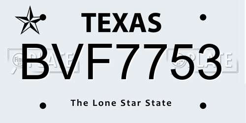 BVF7753 Texas License Plate