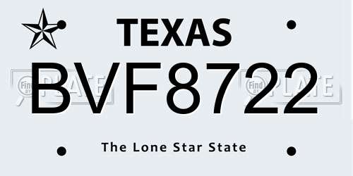 BVF8722 Texas License Plate