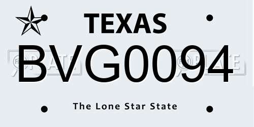 BVG0094 Texas License Plate