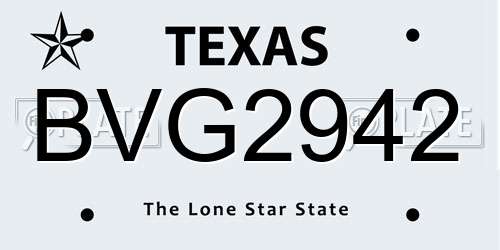 BVG2942 Texas License Plate
