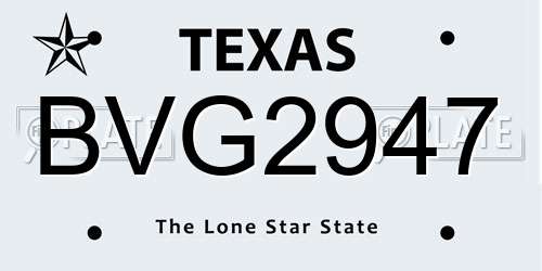 BVG2947 Texas License Plate