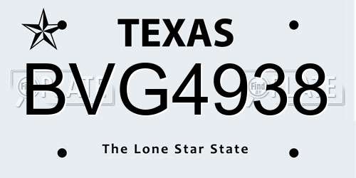 BVG4938 Texas License Plate