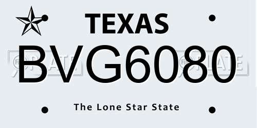 BVG6080 Texas License Plate