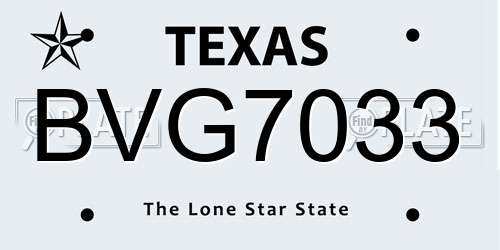 BVG7033 Texas License Plate