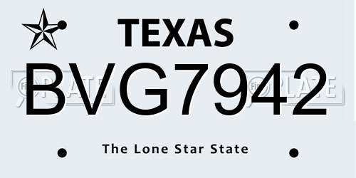 BVG7942 Texas License Plate
