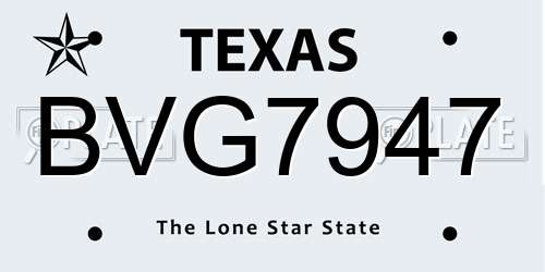 BVG7947 Texas License Plate