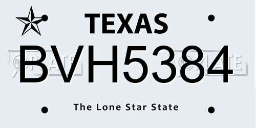 BVH5384 Texas License Plate