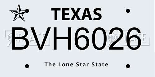BVH6026 Texas License Plate