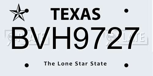 BVH9727 Texas License Plate