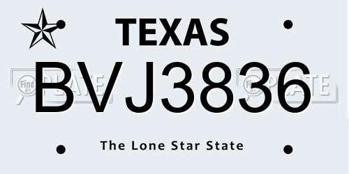 BVJ3836 Texas License Plate